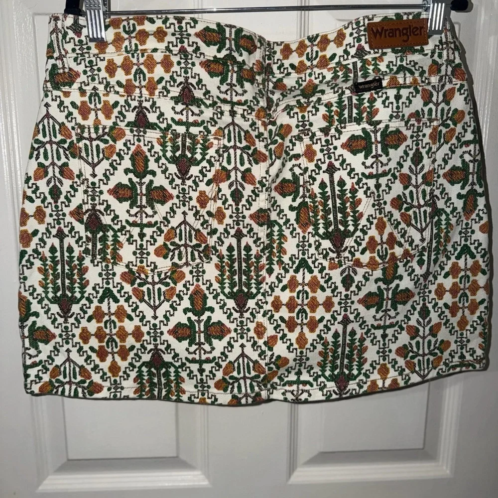 Wrangler Floral Printed Denim Mini Skirt Boho Western High Rise Women size 12 - Picture 4 of 6